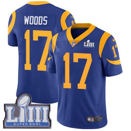 Nike Rams 17 Robert Woods Royal 2019 Super Bowl LIII Vapor Untouchable Limited Jersey,We sell and wholesale Nike Rams 17 Robert Woods Royal 2019 Super Bowl LIII Vapor Untouchable Limited Jersey on line form chian!